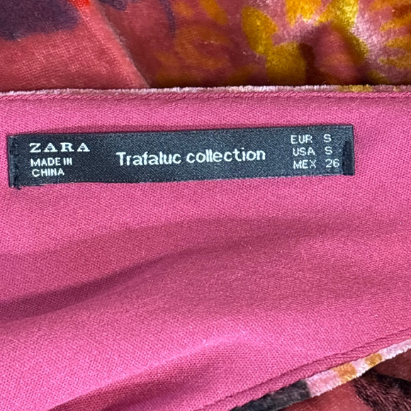 ZARA Trafaluc Pink Floral Velvet Midi Dress Women’s Small Side Slit Sleeveless - Picture 9 of 14